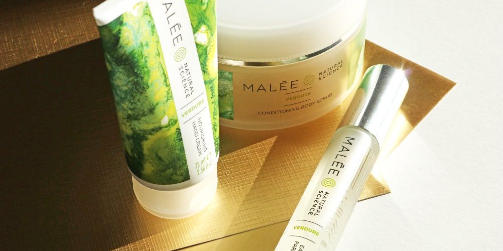 Luxury-group-shot-Malée-Natural-Science Luxury group shot Malée Natural Science Verdure Body Scrub Hand cream and Eau de parfum